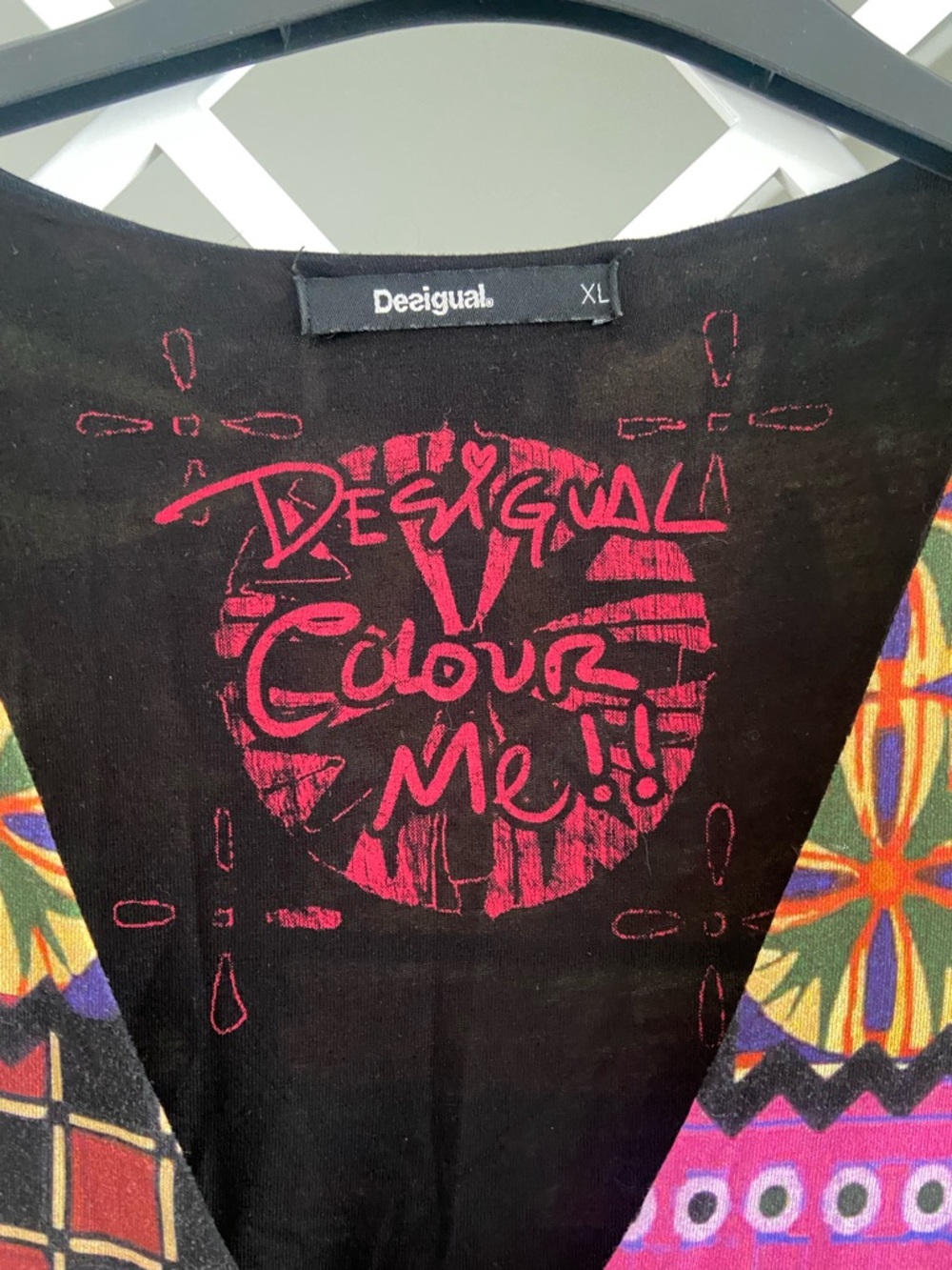 DESIGUAL Faux Wrap Dress XL Black Multicolor Abstract Print Stretch EUC - Picture 5 of 10